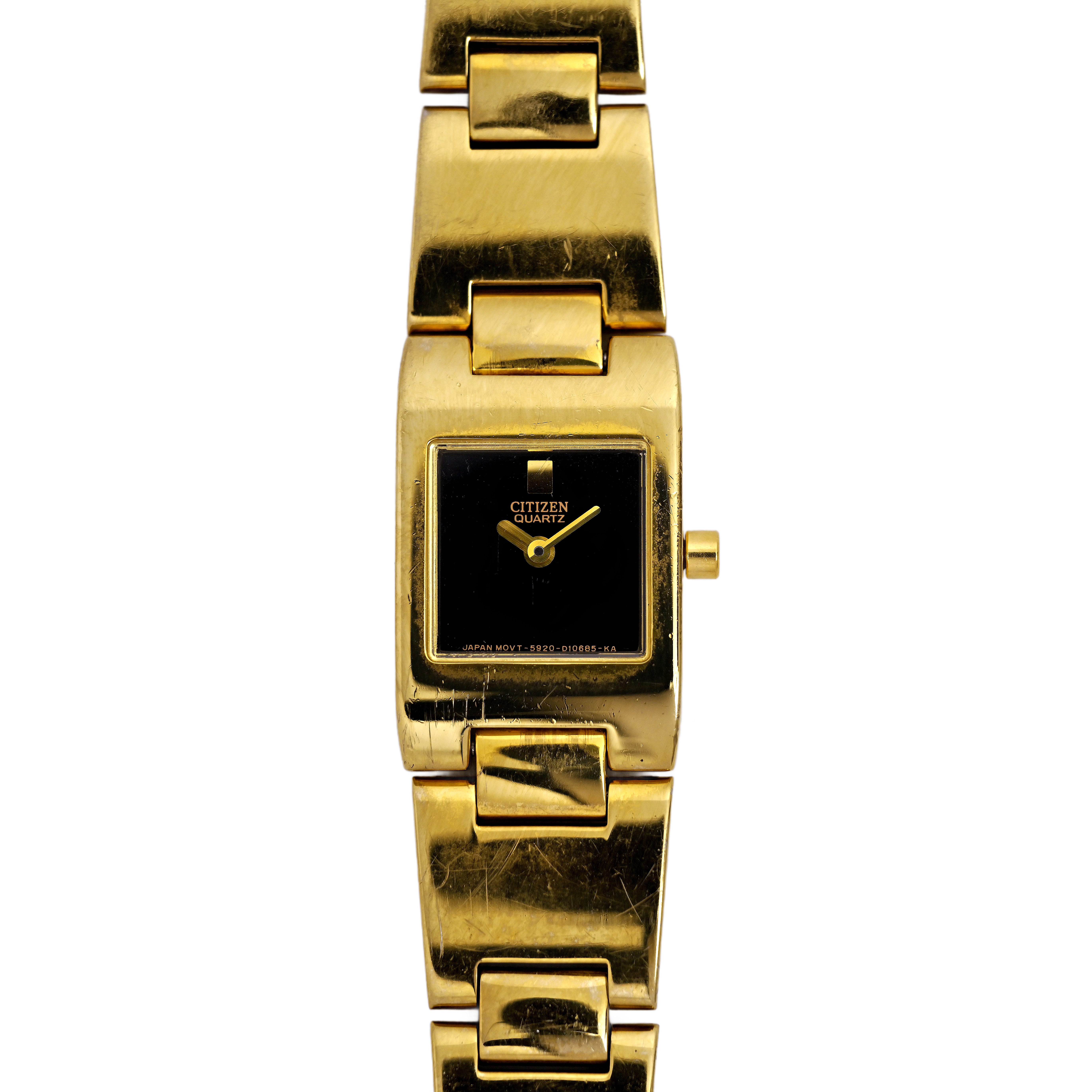 ★レア逆輸入★Citizen Quartz Crystal Gold Dial Ladies Watch Citizen Quartz Tank Gold Tone Ladies Wrist Watch Black Dial